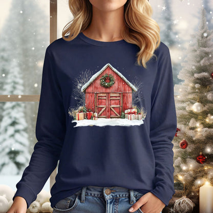 Christmas Red Barn Long Sleeve Tee