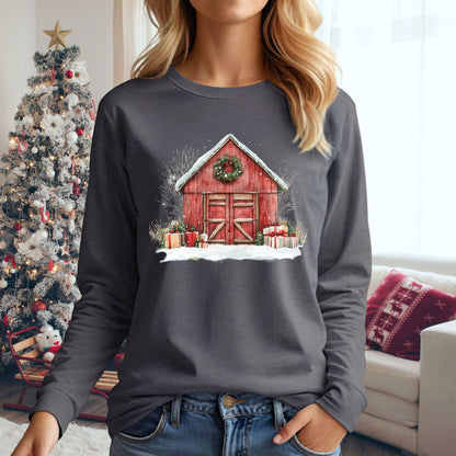 Christmas Red Barn Long Sleeve Tee