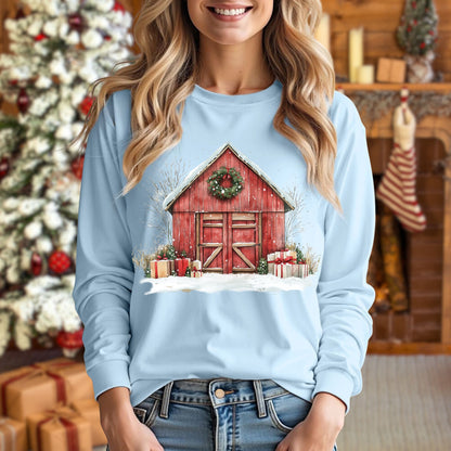 Christmas Red Barn Long Sleeve Tee