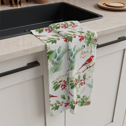 Christmas Red Bird Watercolor Microfiber Tea Towel