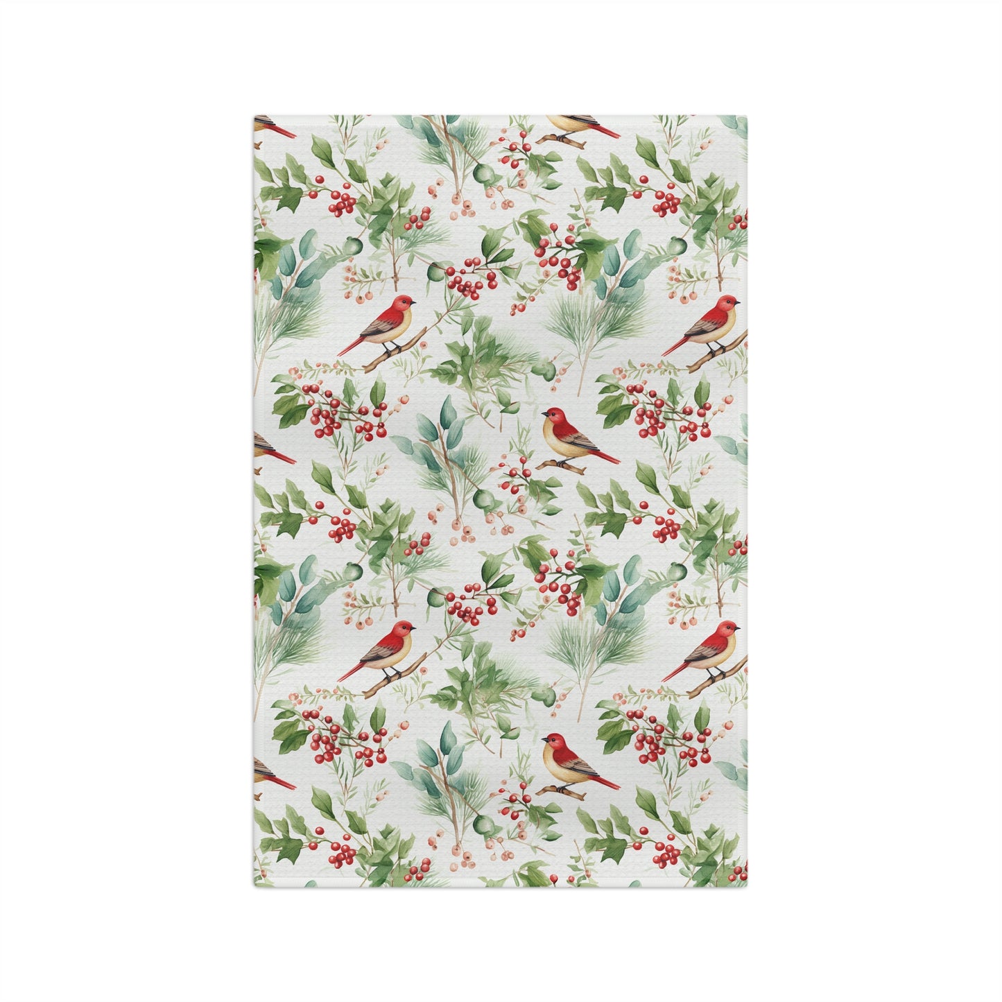 Christmas Red Bird Watercolor Microfiber Tea Towel