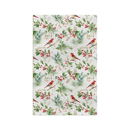 Christmas Red Bird Watercolor Microfiber Tea Towel