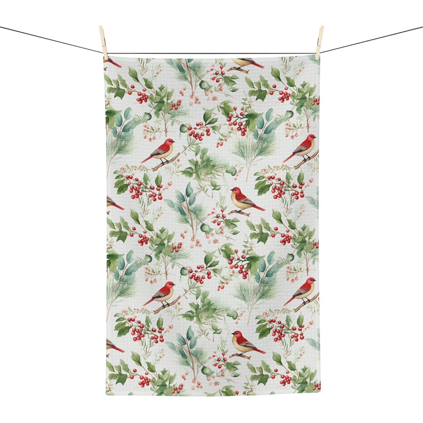 Christmas Red Bird Watercolor Microfiber Tea Towel