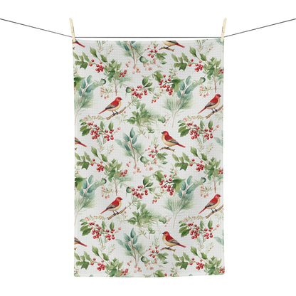 Christmas Red Bird Watercolor Microfiber Tea Towel