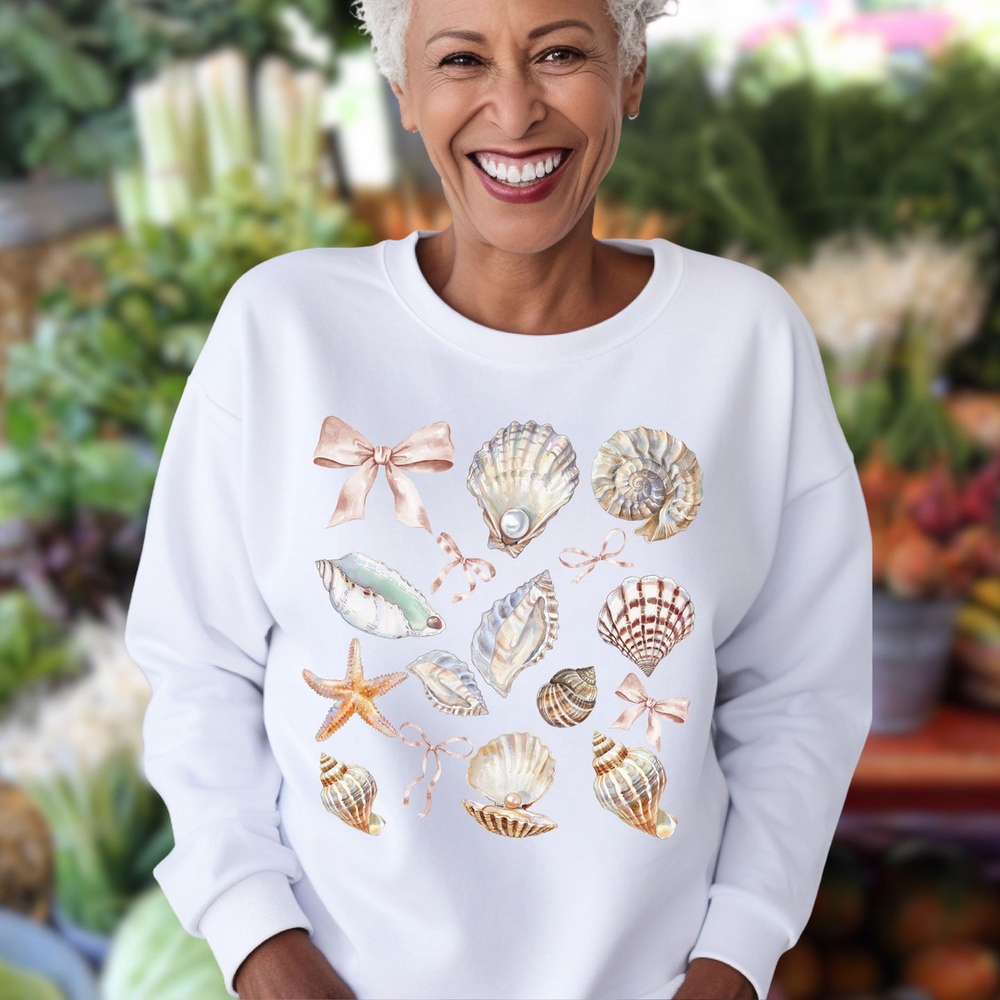 Coastal Watercolor Seashells Sweatshirt