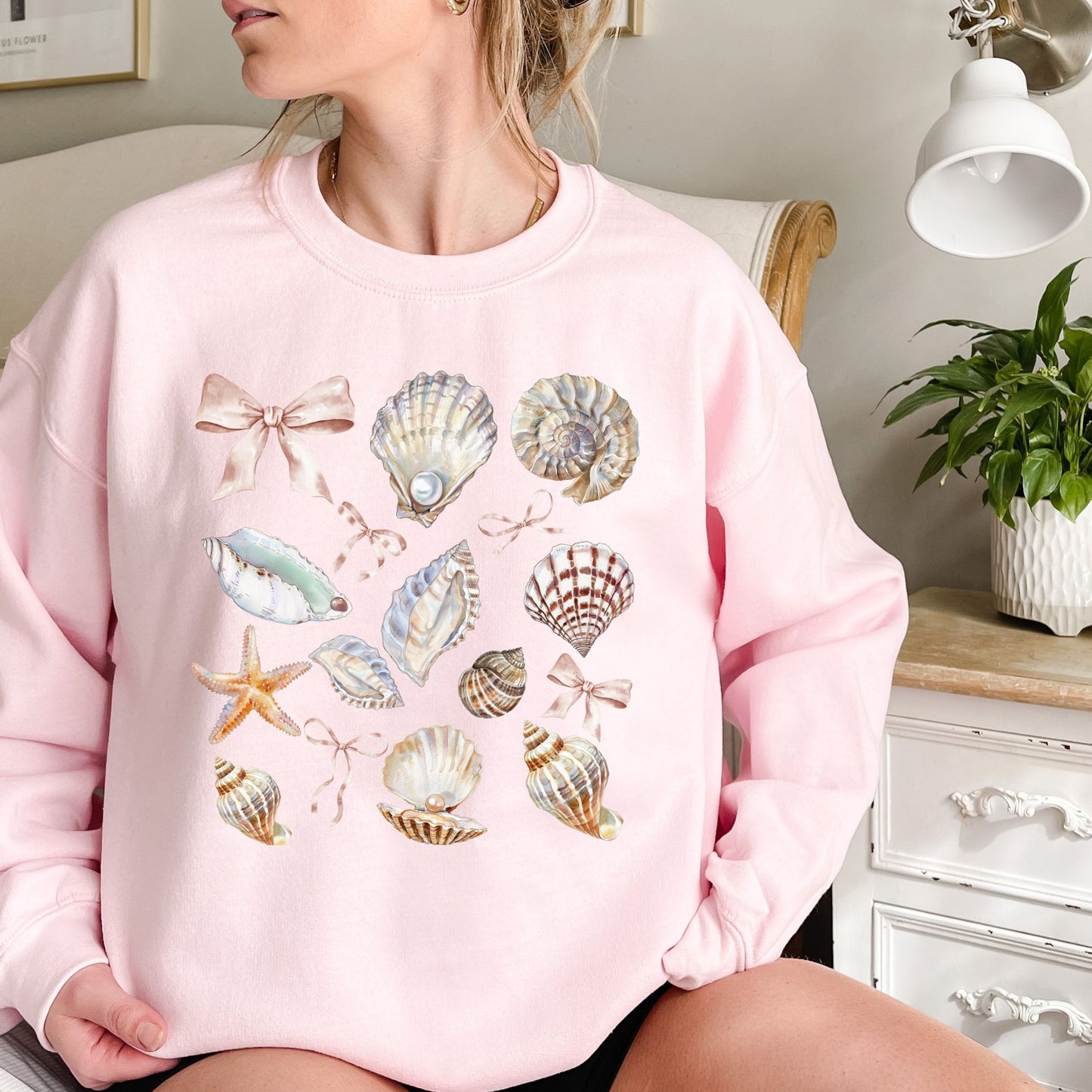 Coastal Watercolor Seashells Sweatshirt