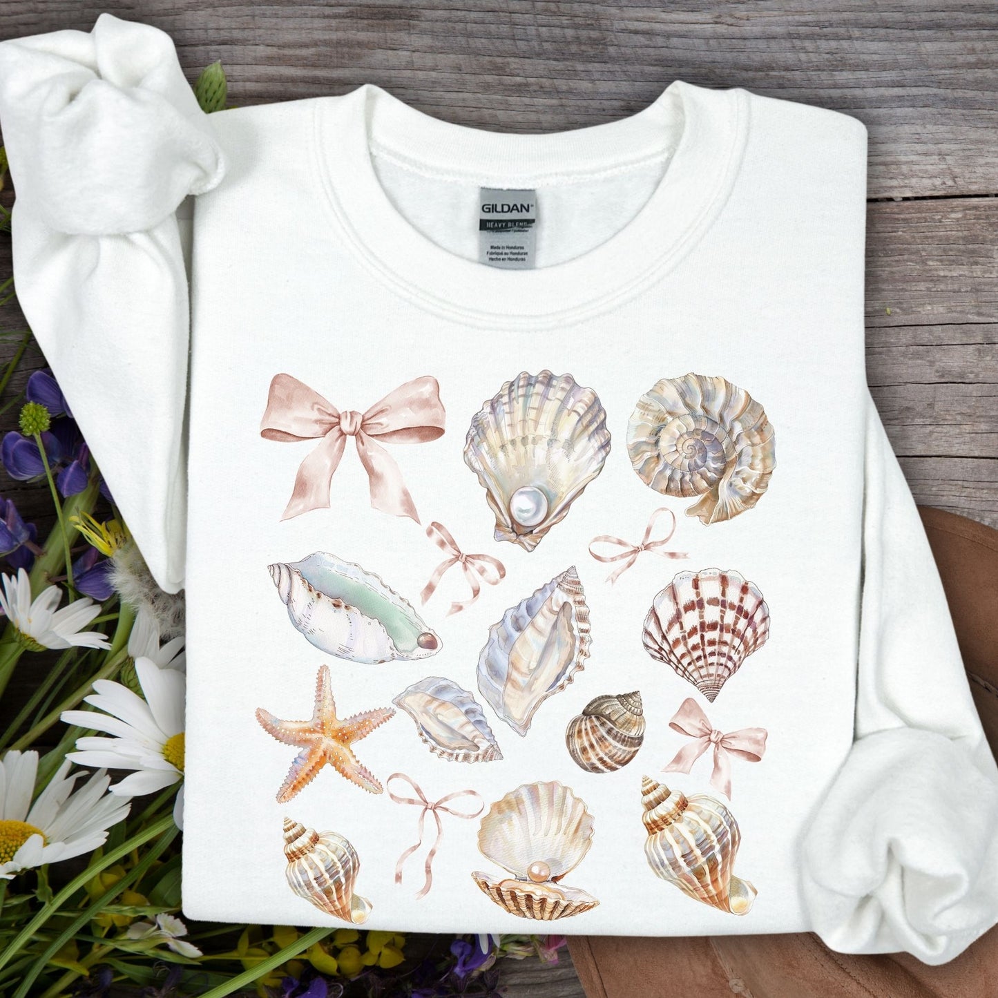 Coastal Watercolor Seashells Sweatshirt