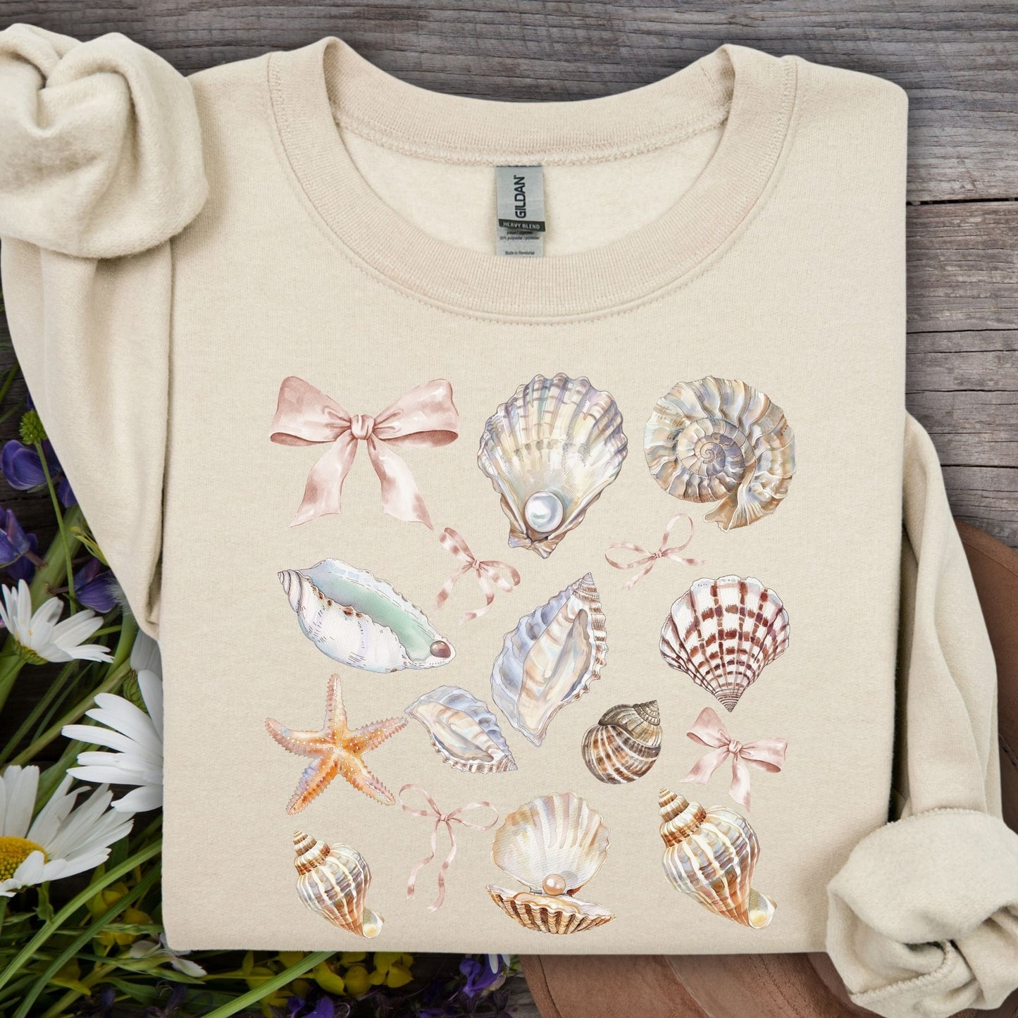 Coastal Watercolor Seashells Sweatshirt
