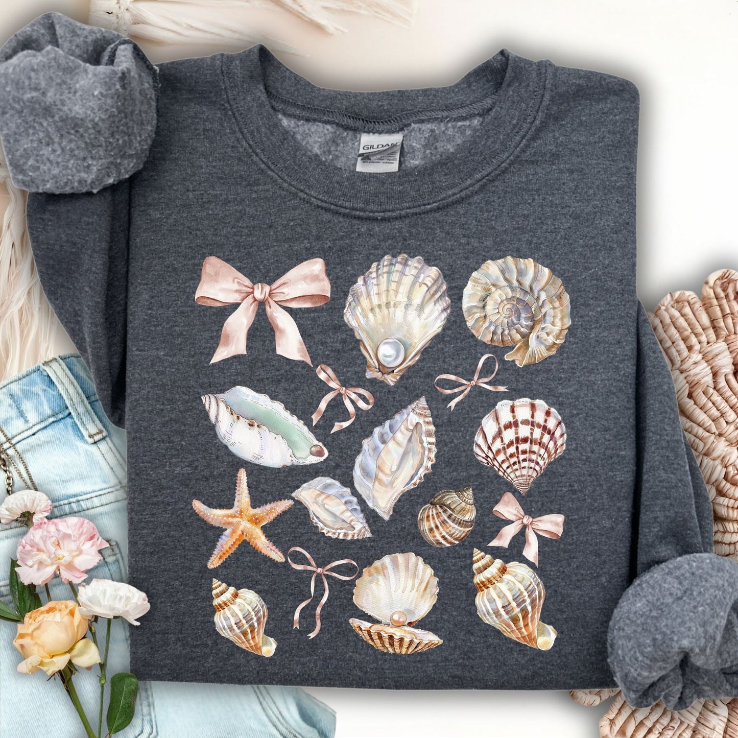 Coastal Watercolor Seashells Sweatshirt
