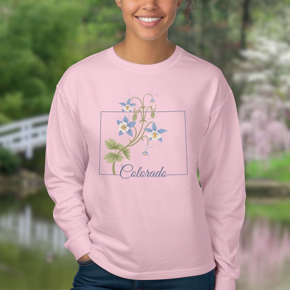 Colorado State Flower Long Sleeve Tee - Rocky Mountain Columbine