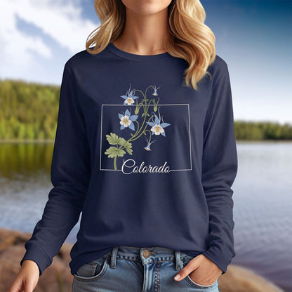 Colorado State Flower Long Sleeve Tee - Rocky Mountain Columbine