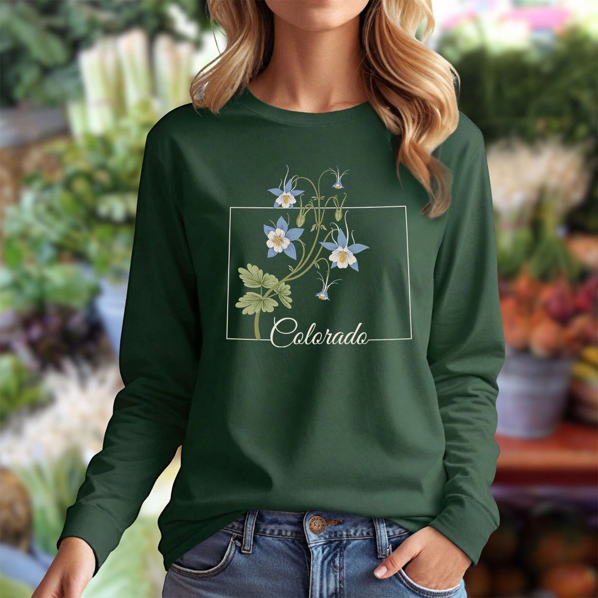 Colorado State Flower Long Sleeve Tee - Rocky Mountain Columbine