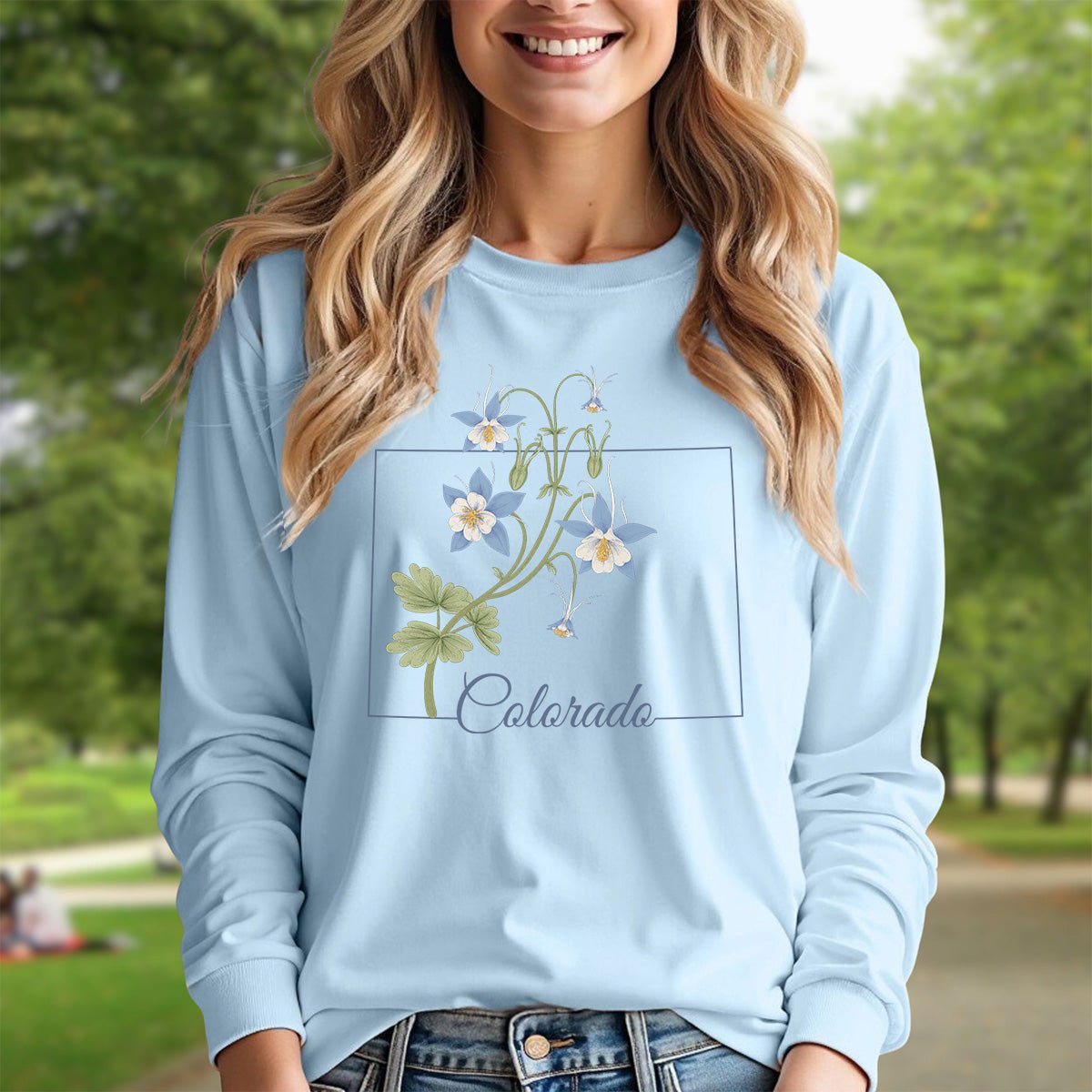 Colorado State Flower Long Sleeve Tee - Rocky Mountain Columbine