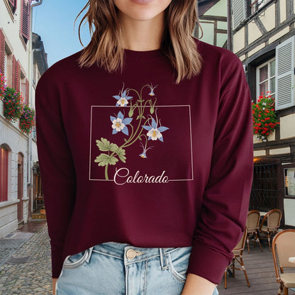 Colorado State Flower Long Sleeve Tee - Rocky Mountain Columbine
