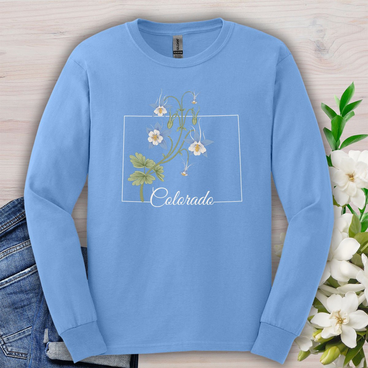 Colorado State Flower Long Sleeve Tee - Rocky Mountain Columbine