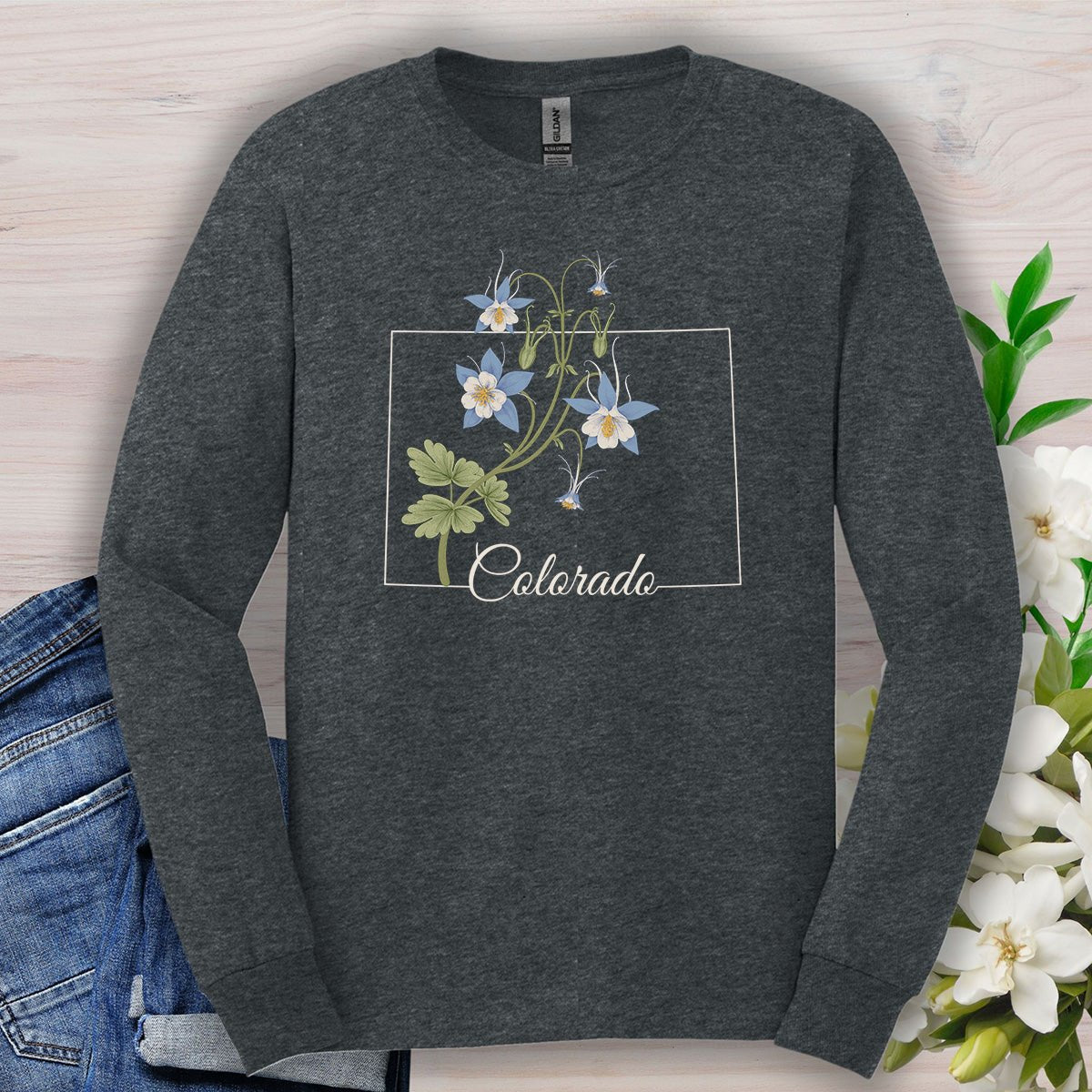 Colorado State Flower Long Sleeve Tee - Rocky Mountain Columbine