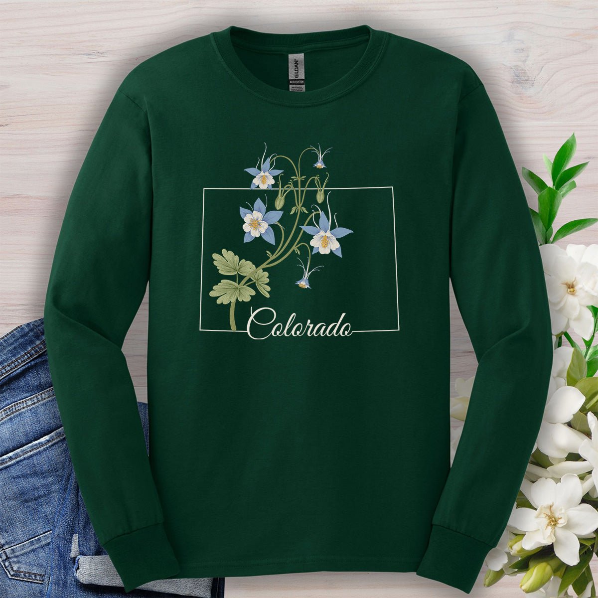 Colorado State Flower Long Sleeve Tee - Rocky Mountain Columbine