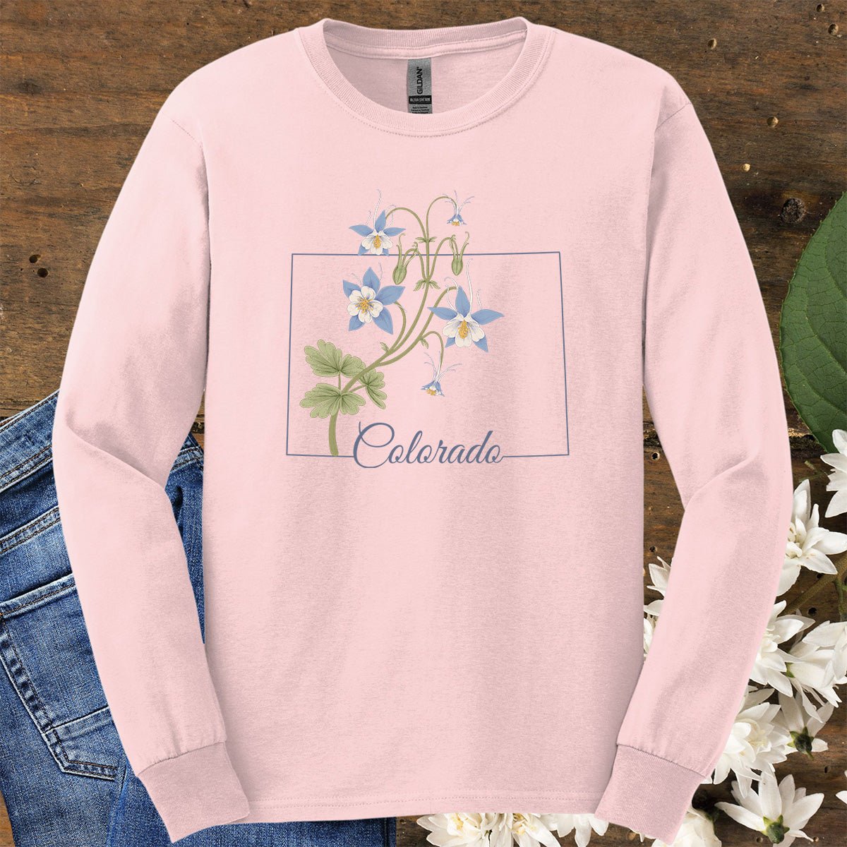 Colorado State Flower Long Sleeve Tee - Rocky Mountain Columbine