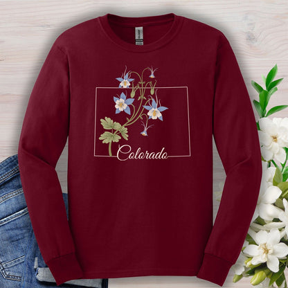 Colorado State Flower Long Sleeve Tee - Rocky Mountain Columbine