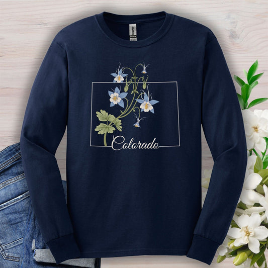Colorado State Flower Long Sleeve Tee - Rocky Mountain Columbine