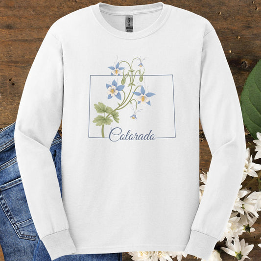 Colorado State Flower Long Sleeve Tee - Rocky Mountain Columbine