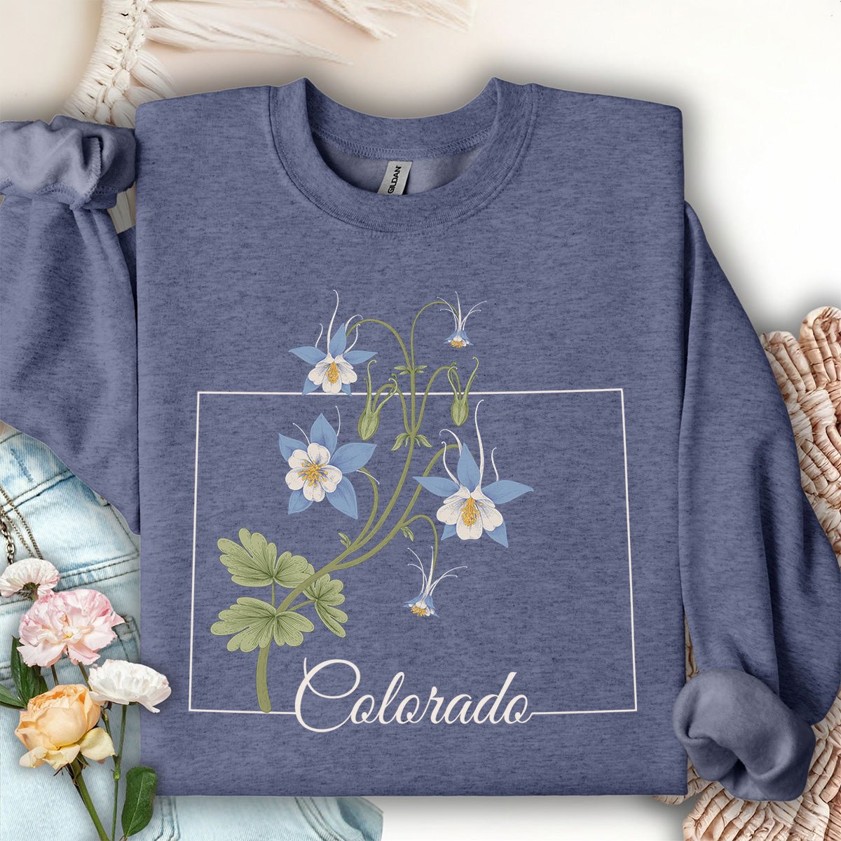 Colorado State Flower Sweatshirt - Rocky Mountain Columbine