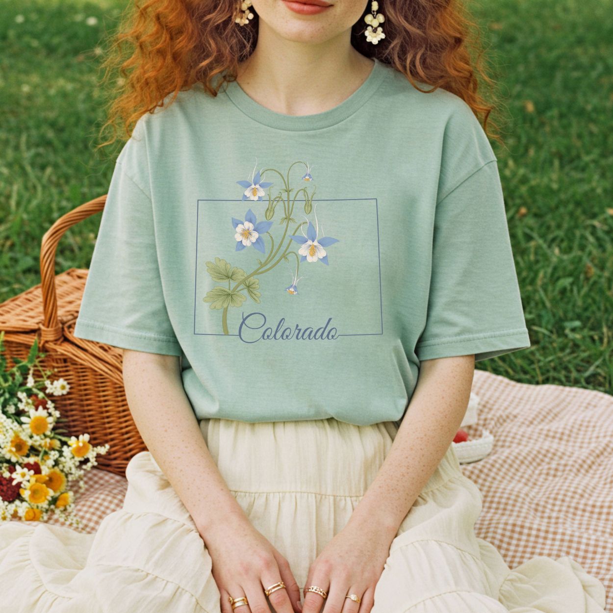 Colorado State Flower T-Shirt - Rocky Mountain Columbine