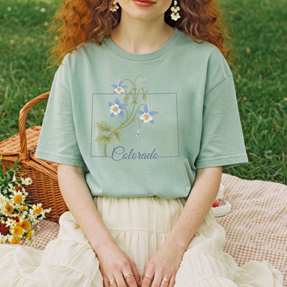 Colorado State Flower T-Shirt - Rocky Mountain Columbine