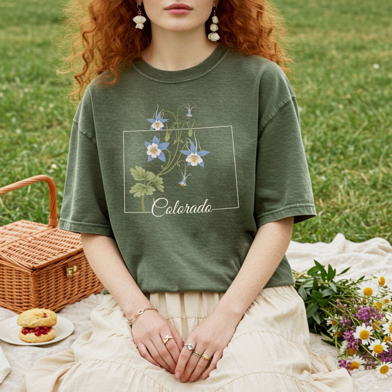 Colorado State Flower T-Shirt - Rocky Mountain Columbine