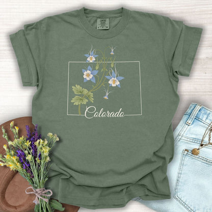 Colorado State Flower T-Shirt - Rocky Mountain Columbine