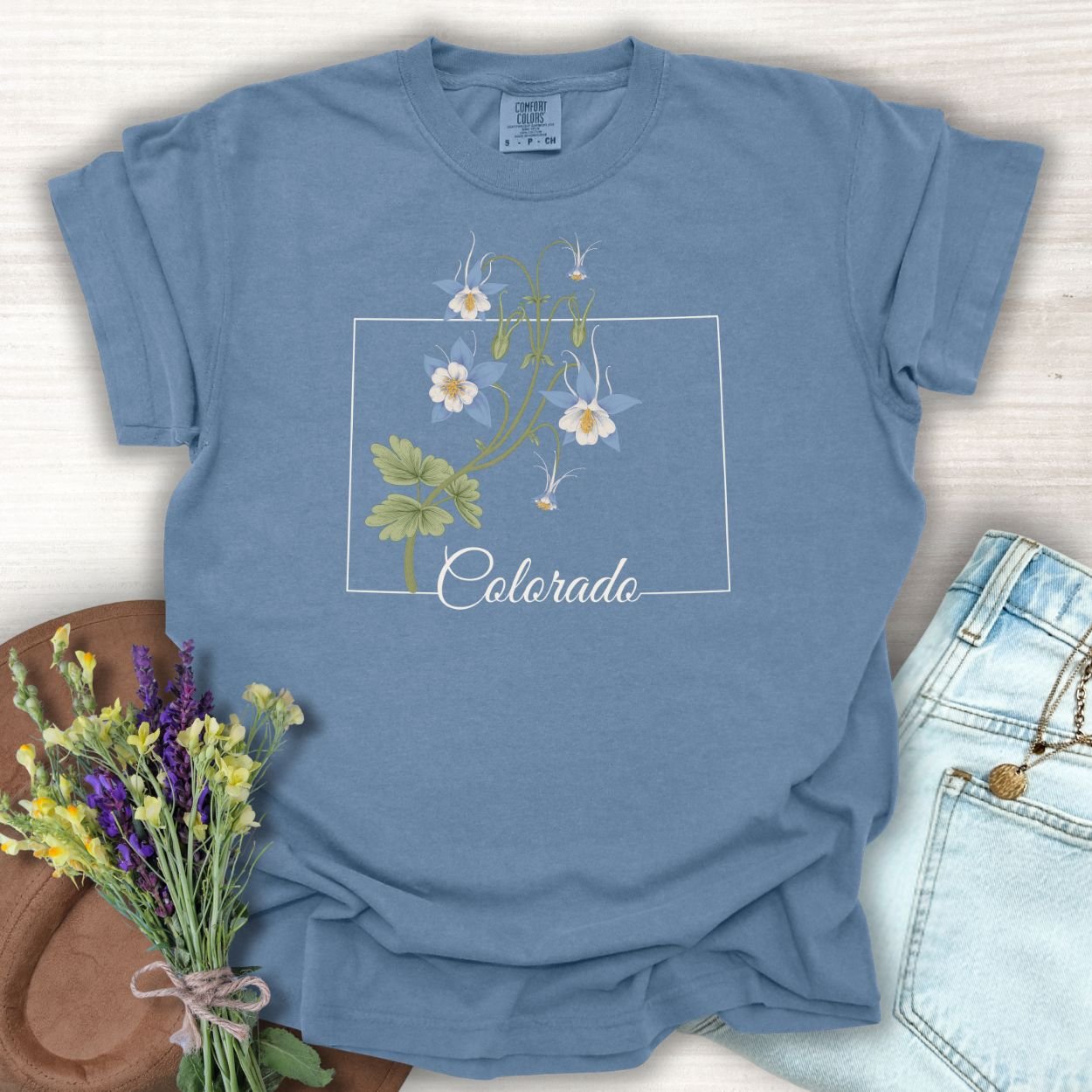 Colorado State Flower T-Shirt - Rocky Mountain Columbine