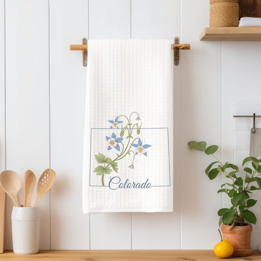 Colorado State Flower Tea Towel — Alpine Blue Columbine