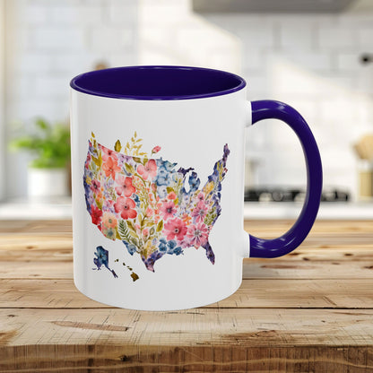 Colorful Floral USA Map Mug (11/15oz)