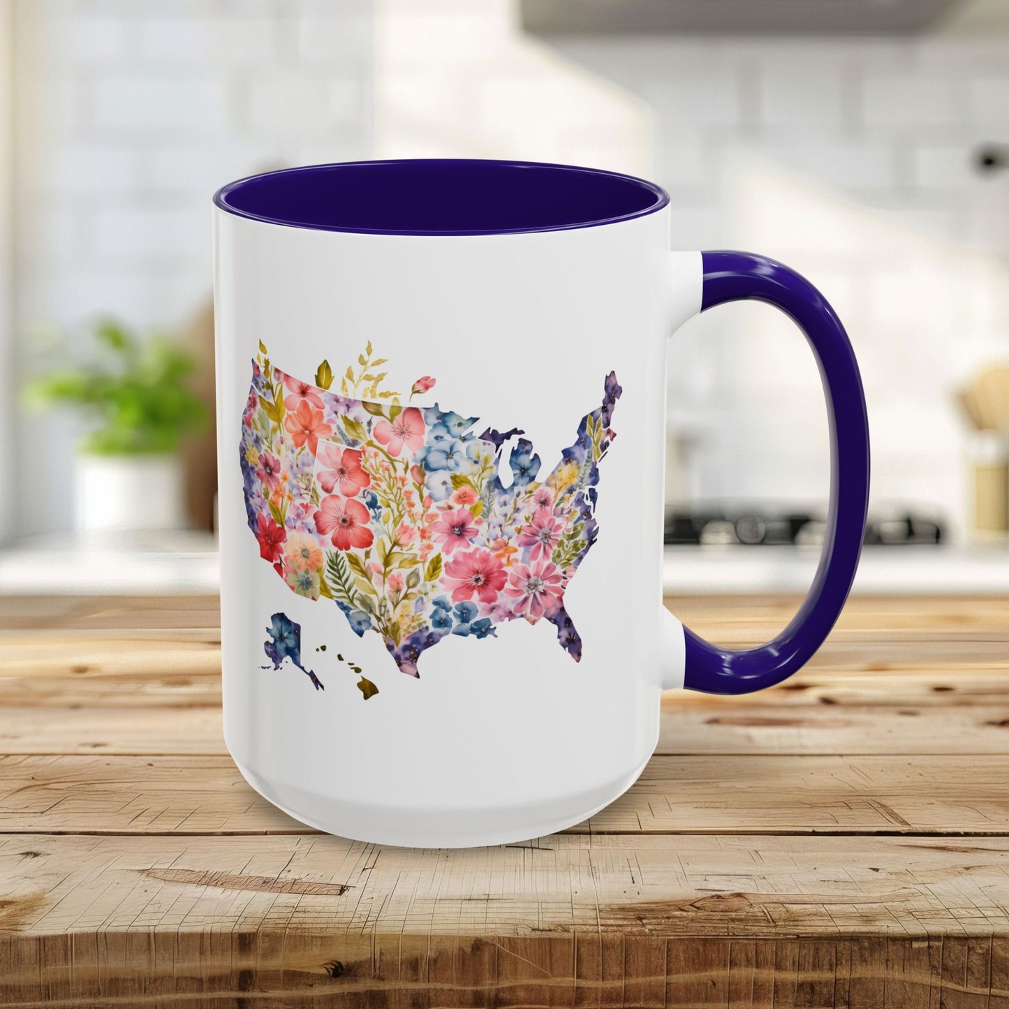 Colorful Floral USA Map Mug (11/15oz)