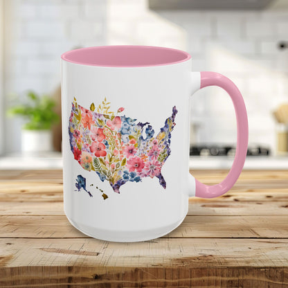 Colorful Floral USA Map Mug (11/15oz)
