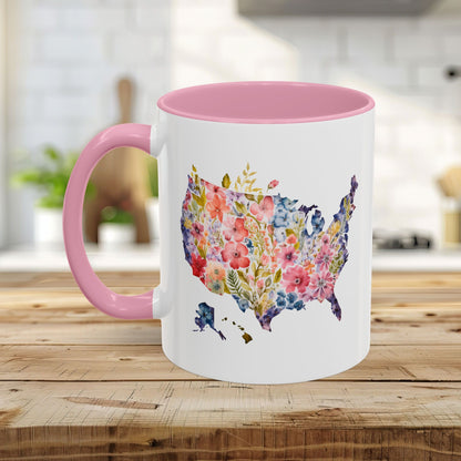 Colorful Floral USA Map Mug (11/15oz)