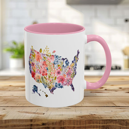 Colorful Floral USA Map Mug (11/15oz)