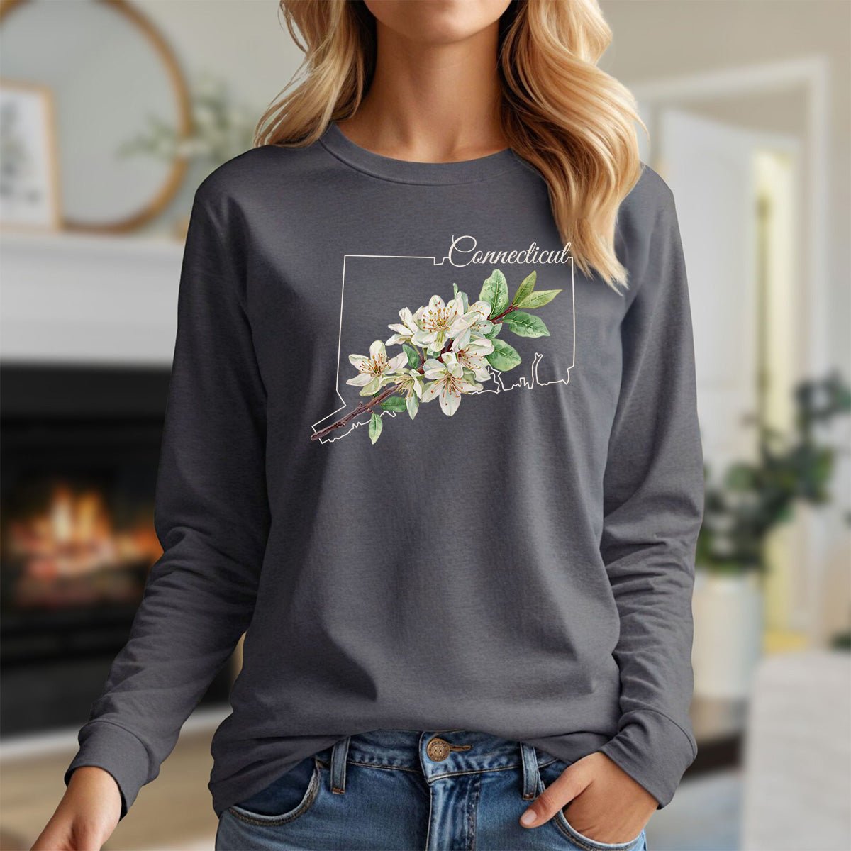 Connecticut State Flower Long Sleeve Tee — Mountain Laurel