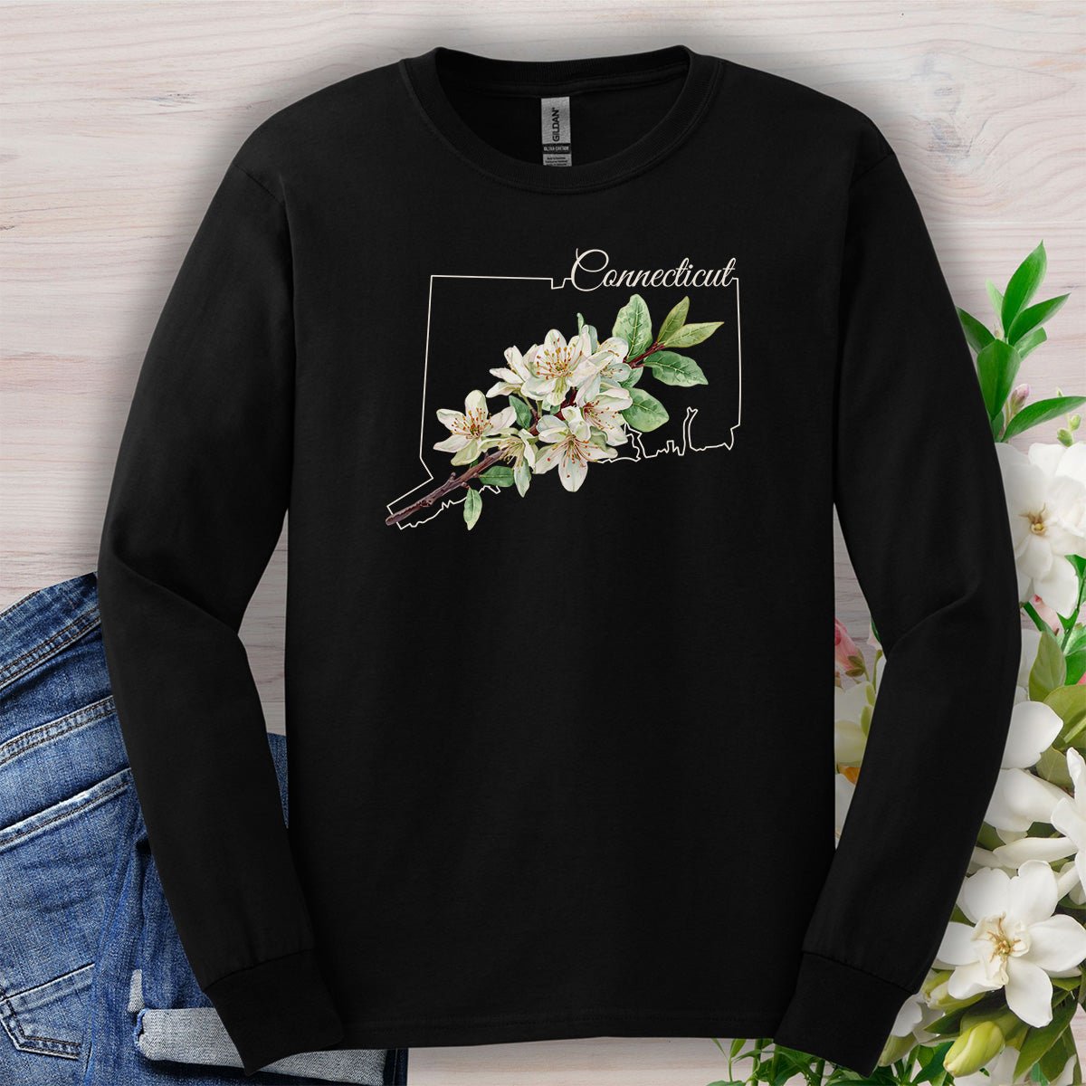 Connecticut State Flower Long Sleeve Tee — Mountain Laurel