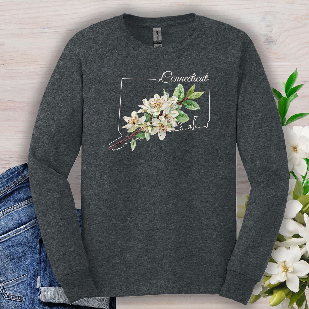 Connecticut State Flower Long Sleeve Tee — Mountain Laurel