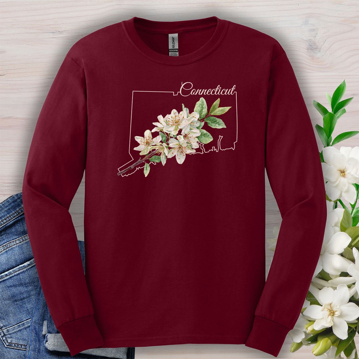 Connecticut State Flower Long Sleeve Tee — Mountain Laurel
