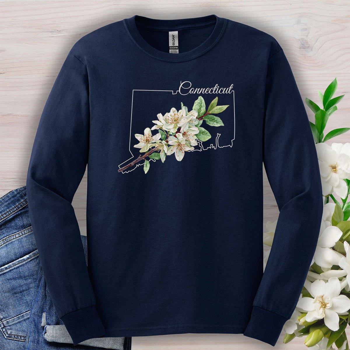 Connecticut State Flower Long Sleeve Tee — Mountain Laurel