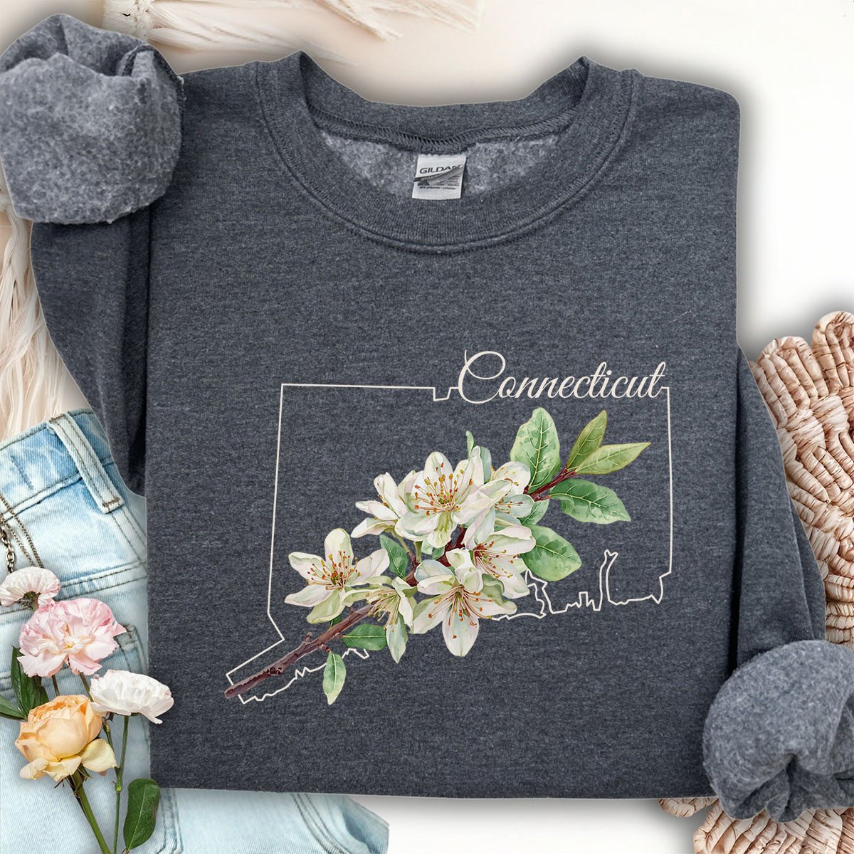 Connecticut State Flower Sweatshirt - Mountain Laurel