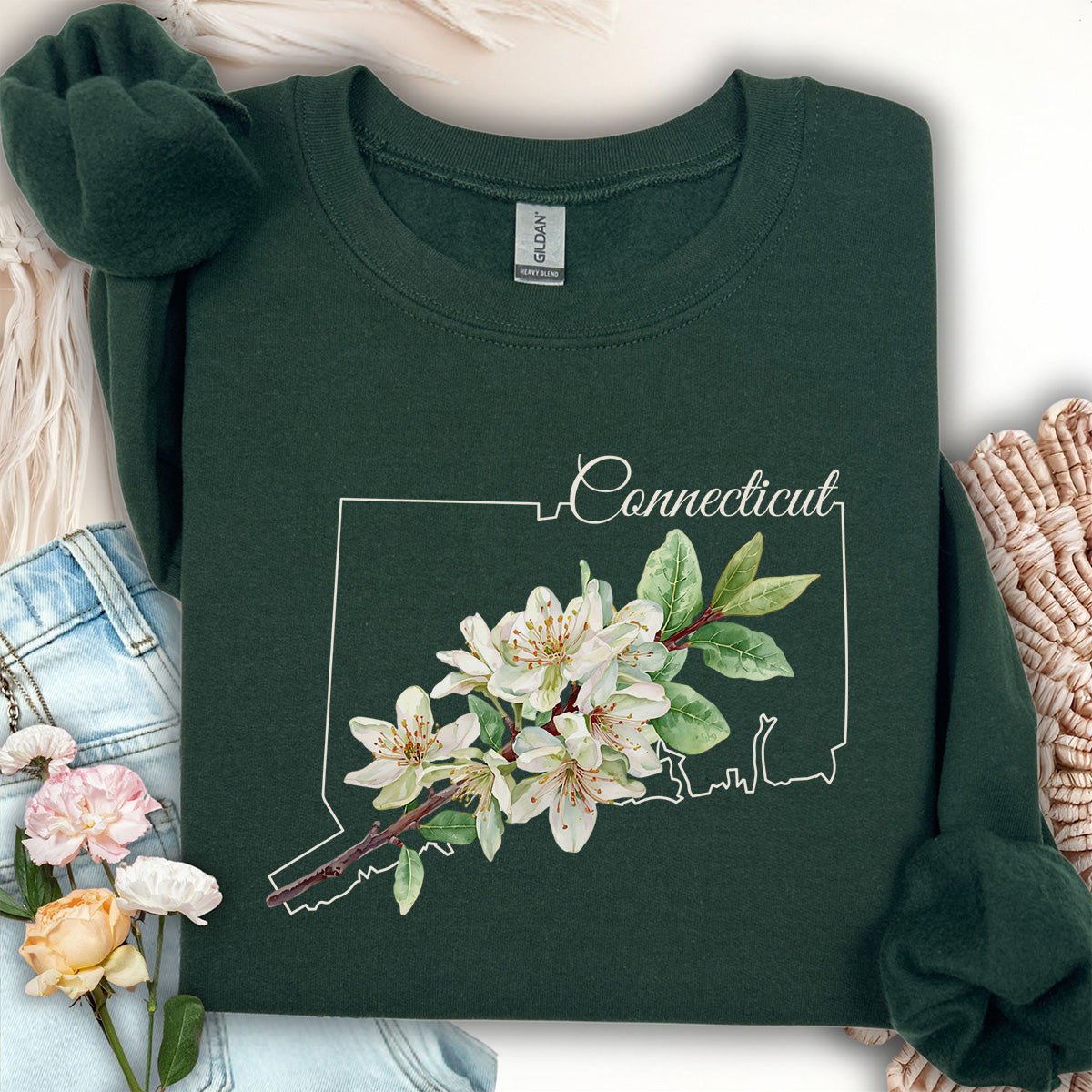Connecticut State Flower Sweatshirt - Mountain Laurel