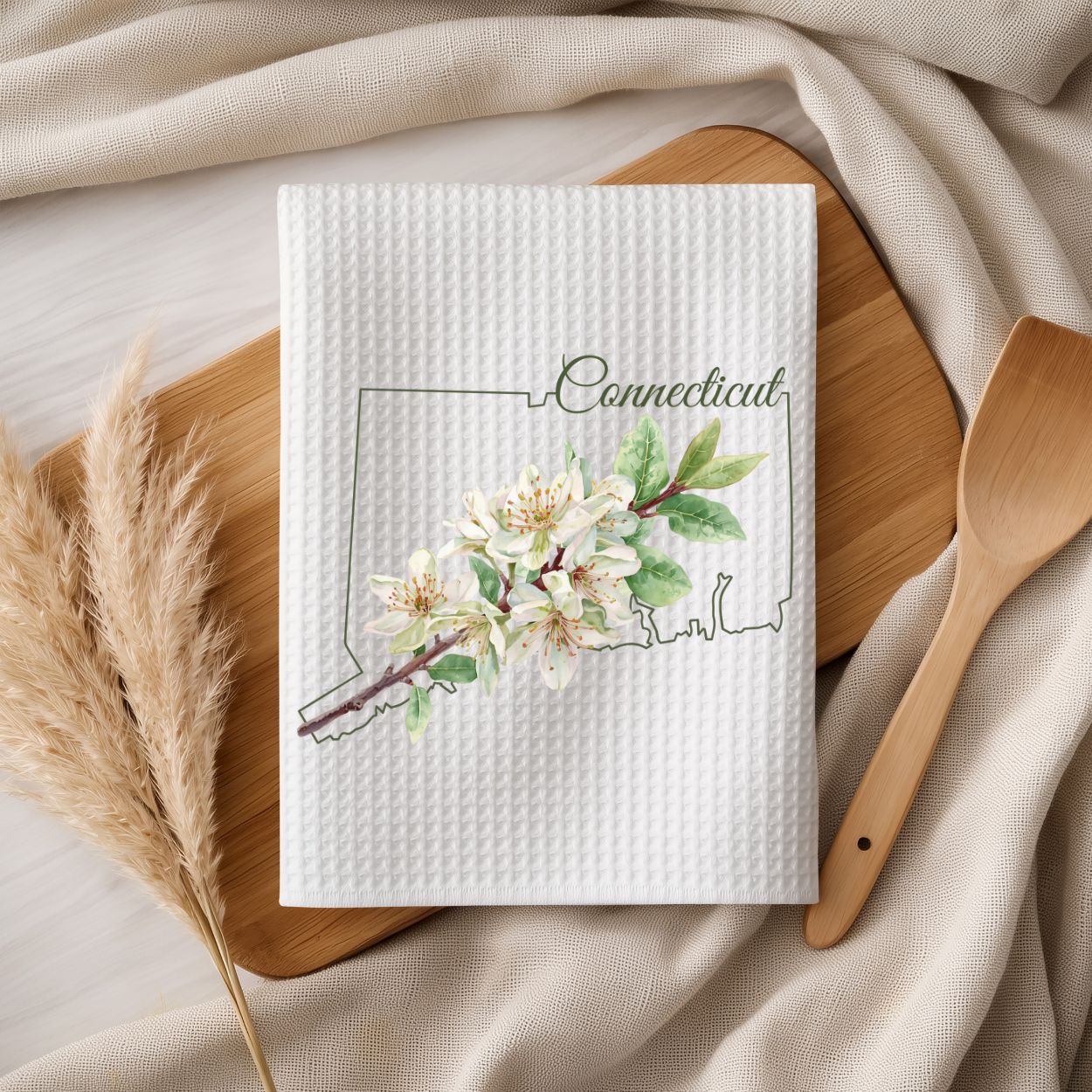 Connecticut State Flower Tea Towel — Mountain Laurel