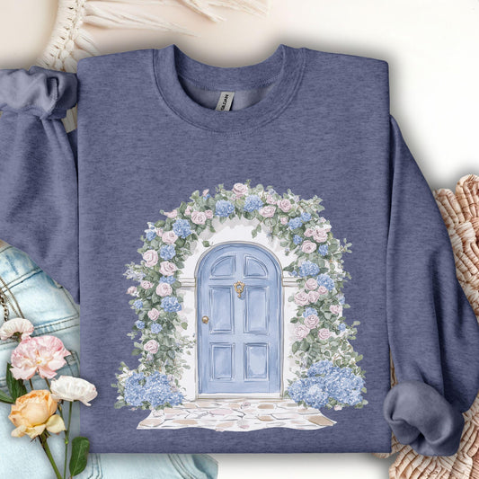 Cottage Doorway with Hydrangeas Sweatshirt