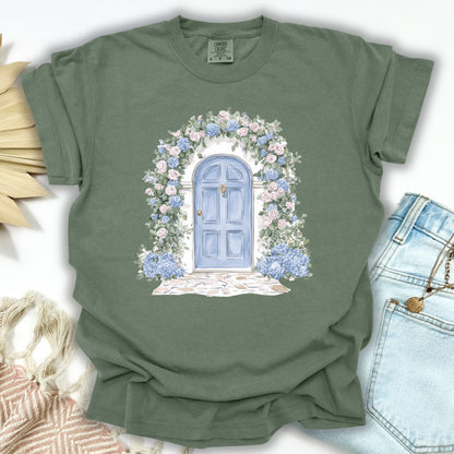 Cottage Doorway with Hydrangeas T-Shirt