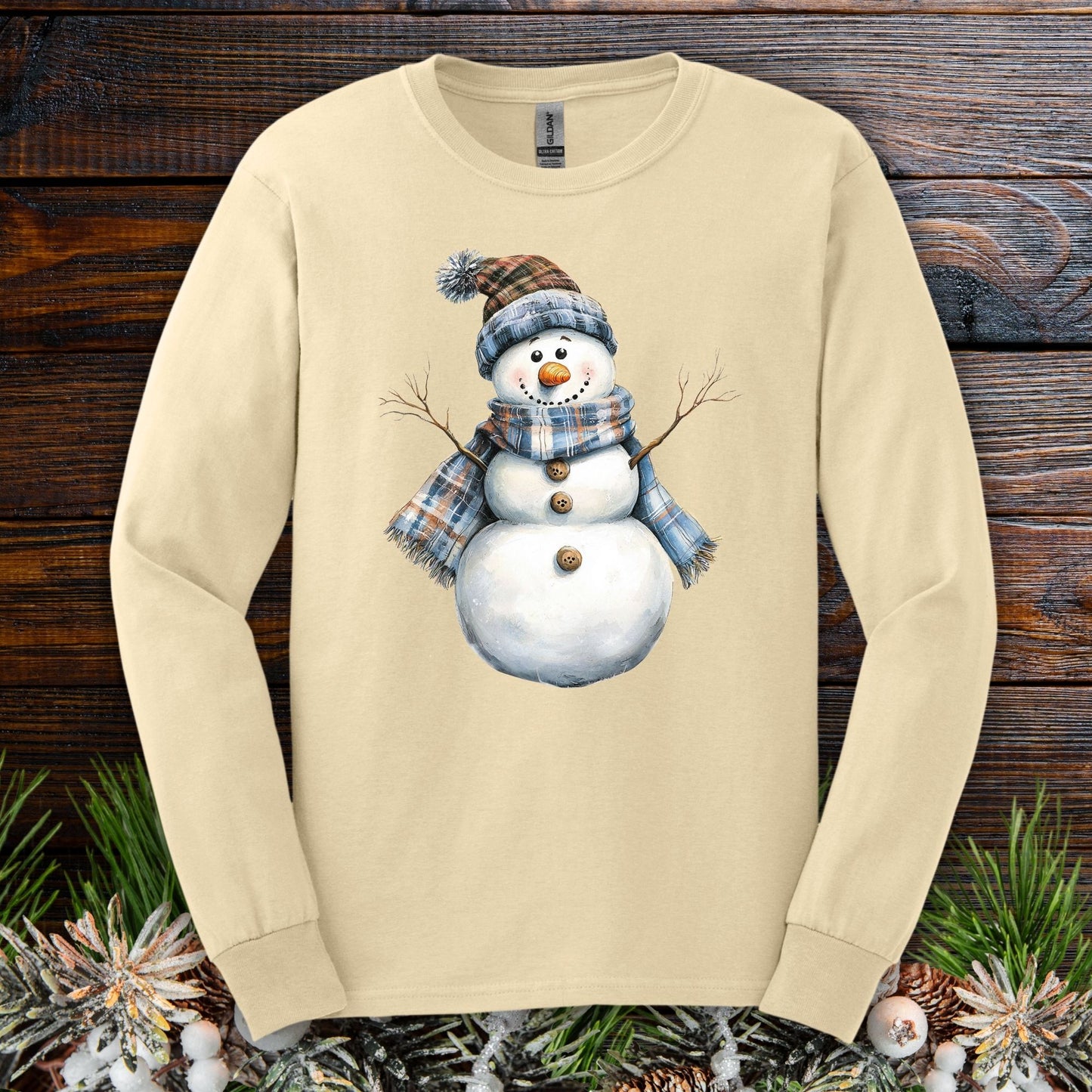 Country Blue Snowman Long Sleeve Tee