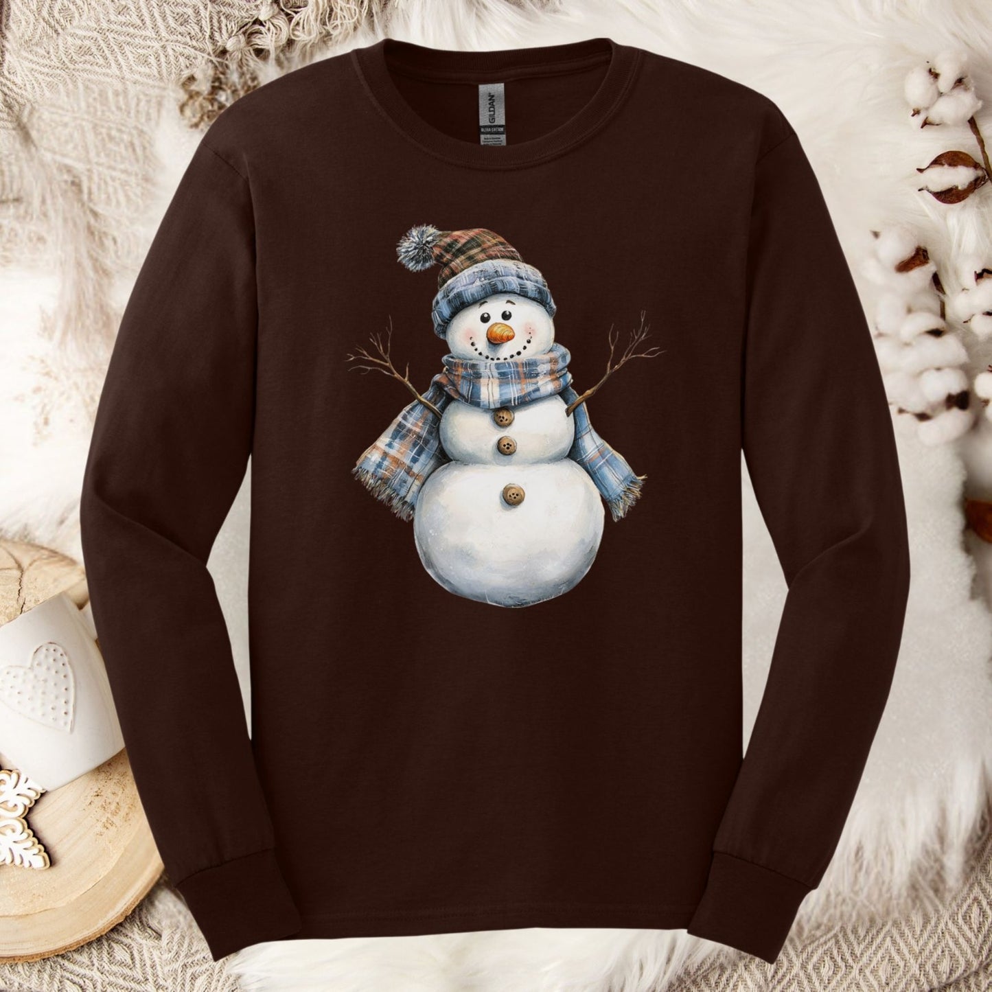 Country Blue Snowman Long Sleeve Tee