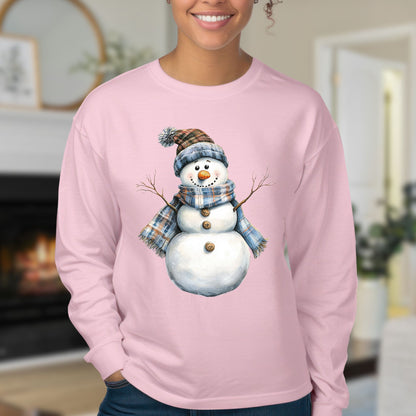 Country Blue Snowman Long Sleeve Tee